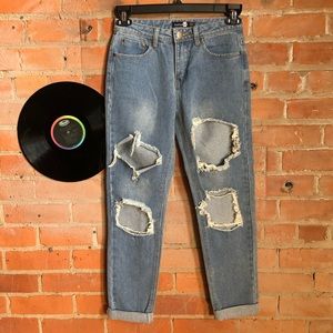 Boohoo High Waisted Ripped Mom Jeans